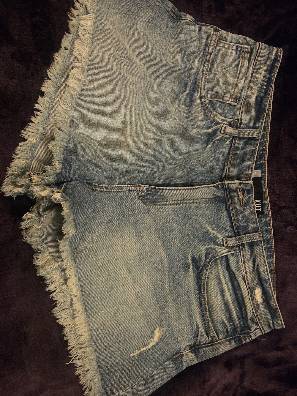 Kut from the Kloth Washed Blue Frayed-Hem Denim Shorts